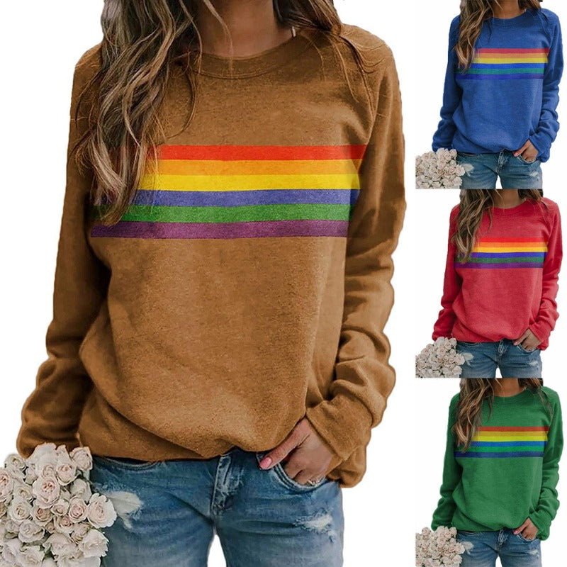 Wholesale Cotton Color Striped Printed Round Neck Pullover Long Sles