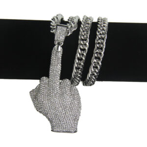 Large middle finger 7.2*4.4cm (silver)-Cuba chain 76cm