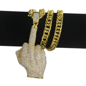 Large middle finger 7.2*4.4cm (gold)-Cuba chain 76cm