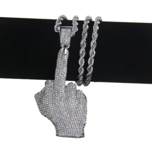 Large middle finger 7.2*4.4cm (silver)-twist chain 76cm