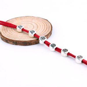 DIY Ancient Silver 3D Rune Cord Red Tie Rope