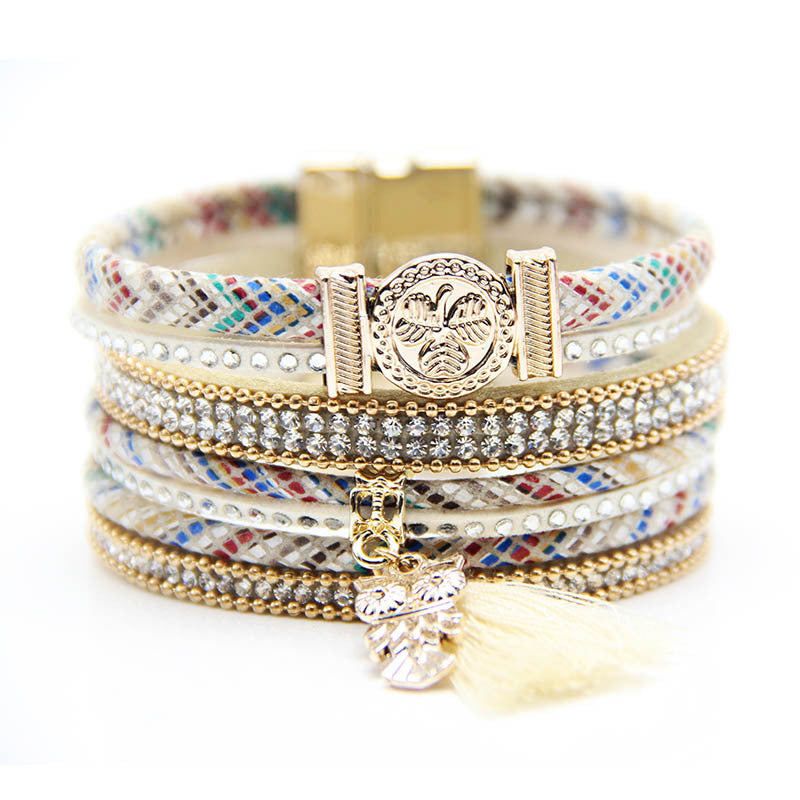 Wholesale Bohemian Owl Leather Bracelet