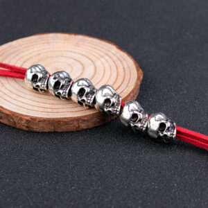 DIY Ancient Silver Skull Cord Red Tie Rope
