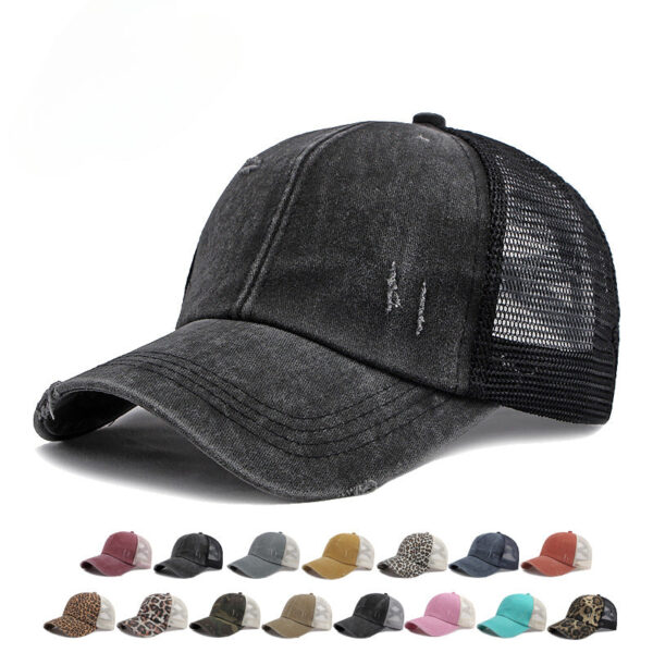 Wholesale Breathable Mesh Washed Distressed Crossover Ponytail Baseball Cap