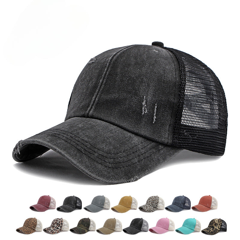 Wholesale Breathable Mesh Washed Distressed Crossover nytail Baseball Cap