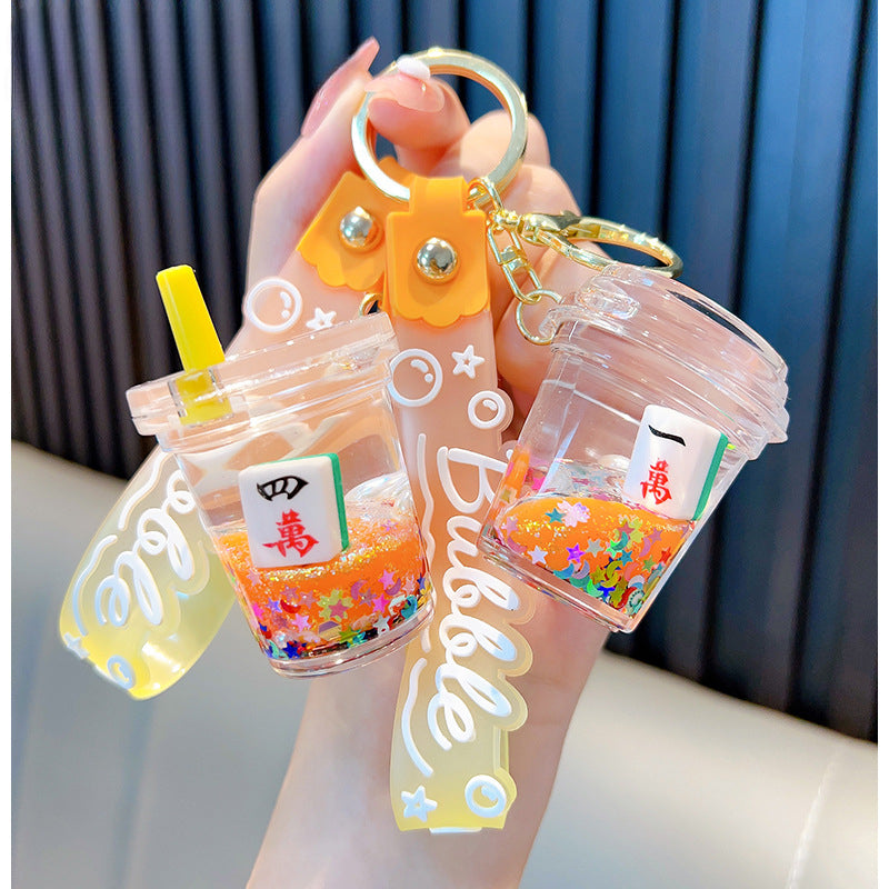 Wholesale Acrylic Into Oil Liquid Milk Tea C Mahjong Keychain