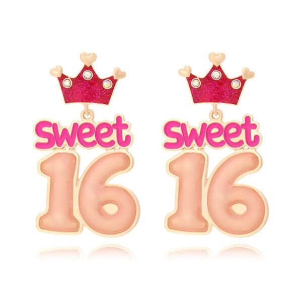Wholesale Cartoon Enamel Crown Birthday Zinc Alloy Earrings