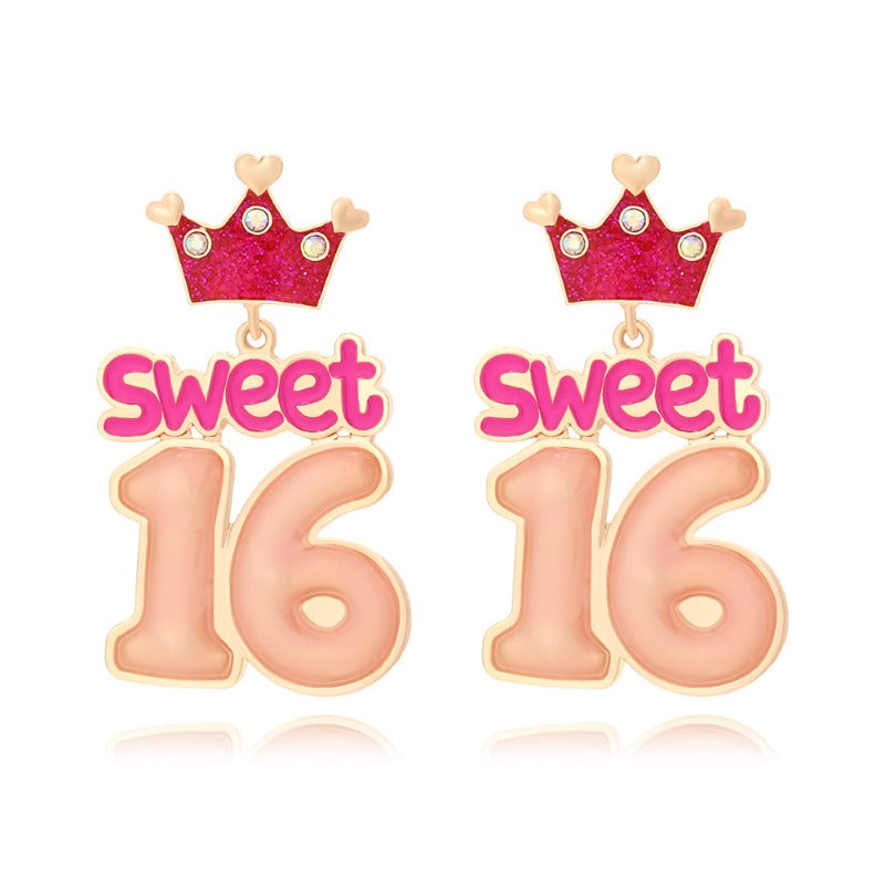Wholesale Cartoon Enamel Crown Birthday Zinc Alloy Earrings