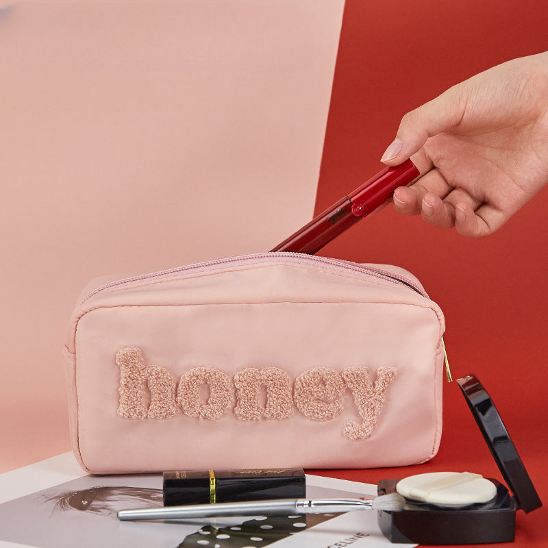 Wholesale Nylon Embroidered Letter Pink Make Bags