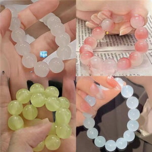 Wholesale Ice White Jade Gradient Pink Glass Bracelet