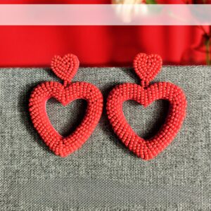 84550af6314d6e1a51ba50d14e9739b2 Wholesale Valentine's Day Handwoven Heart Shape Rice Beads Red Earrings