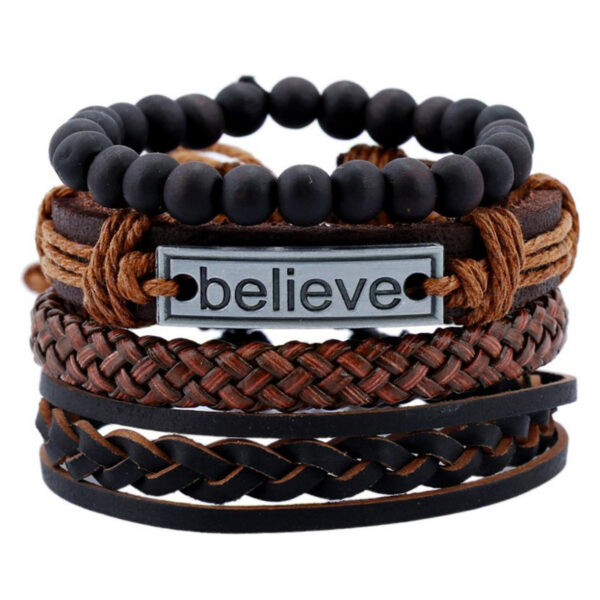 8564805941_999716110 Wholesale Set Men's Retro Woven DIY Leather Bracelet