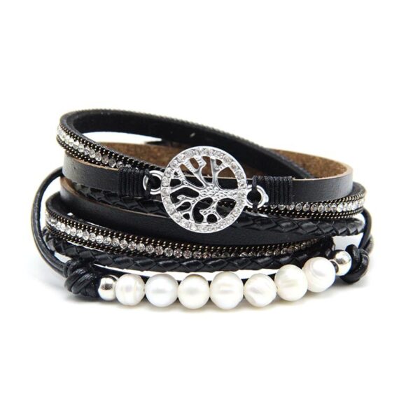 8581741859_745325296 Wholesale Life Tree Cowhide Pearl Magnetic Buckle Bracelet