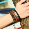 8584681969_999716110 Wholesale Set Men's Retro Woven DIY Leather Bracelet