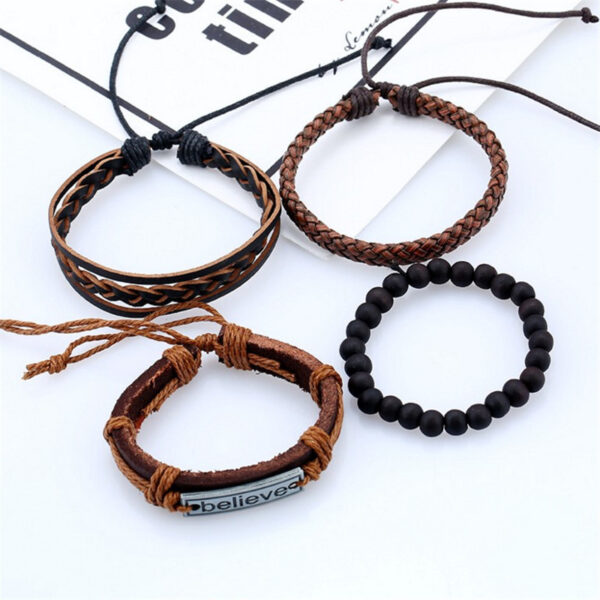 8584726129_999716110 Wholesale Set Men's Retro Woven DIY Leather Bracelet