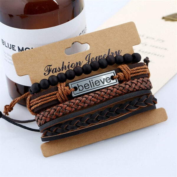 8584732026_999716110 Wholesale Set Men's Retro Woven DIY Leather Bracelet