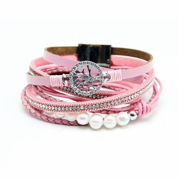 8595968995_745325296 Wholesale Life Tree Cowhide Pearl Magnetic Buckle Bracelet
