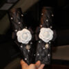 Wholesale Car Camellia Shoulder Cover Diamond Seat Belt Shoulder Cover Gear Handbrake Inner Set Rearview Mirror Leather Decor