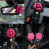 Wholesale Car Camellia Shoulder Cover Diamond Seat Belt Shoulder Cover Gear Handbrake Inner Set Rearview Mirror Leather Decor