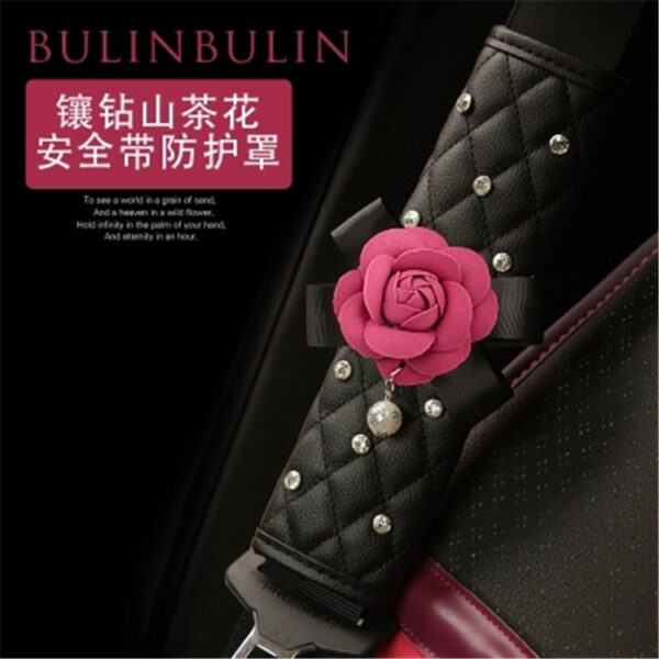 Wholesale Car Camellia Shoulder Cover Diamond Seat Belt Shoulder Cover Gear Handbrake Inner Set Rearview Mirror Leather Decor