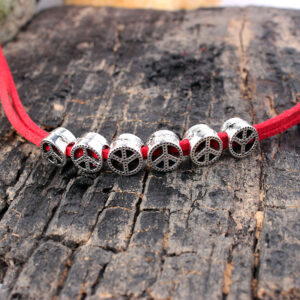 DIY ancient silver peace logo red rope
