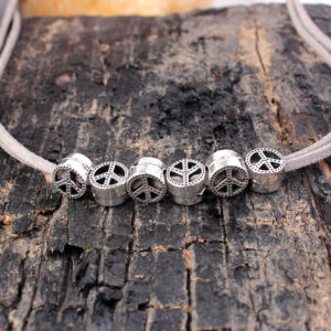 DIY ancient silver peace sign gray rope