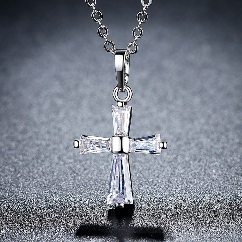 Wholesale Flash Diamond Holy Light Cross Necklace Copper