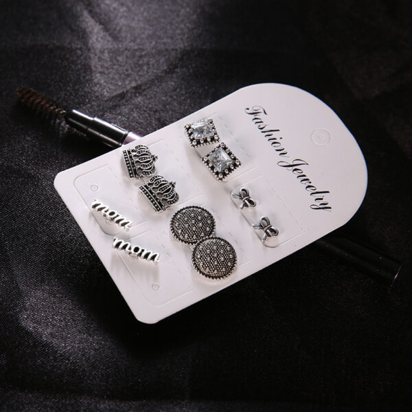 8854767690_1780597061 Wholesale Vintage Set with Diamonds Crown Letters MOM Stud Earrings Set of 5 Pairs