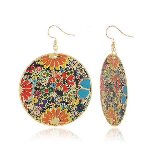 Wholesale Statemente Oil Drip Flowers Metal Earrings
