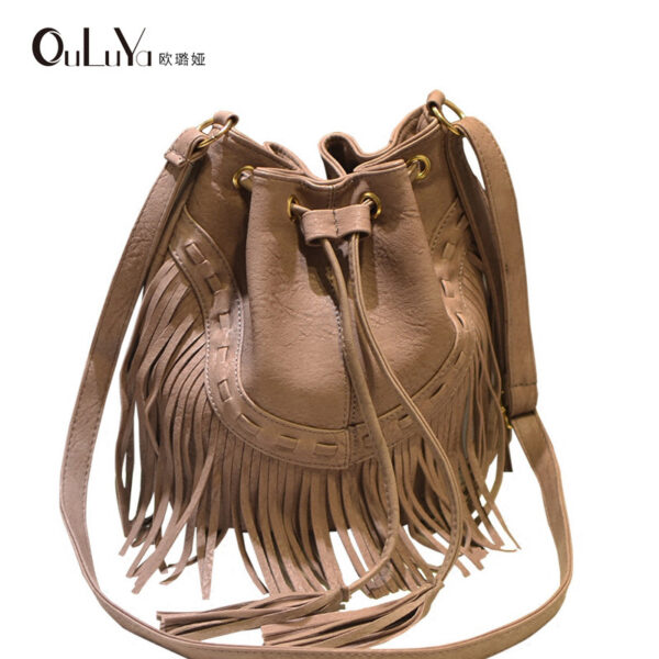 8882214891_236008422 Wholesale Polyester Tassel Bucket Bag