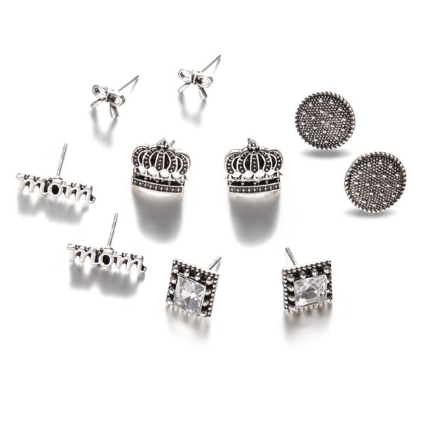 8891399244_1780597061 Wholesale Vintage Set with Diamonds Crown Letters MOM Stud Earrings Set of 5 Pairs