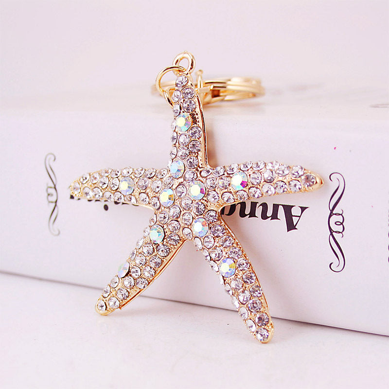 Wholesale Zinc Alloy Love Diamond Crystal Starfish Car Keychain