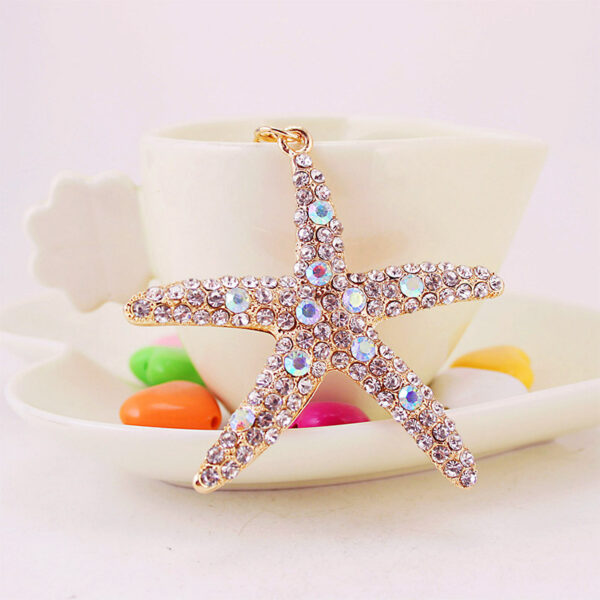 8910335472_717634392 Wholesale Zinc Alloy Love Diamond Crystal Starfish Car Keychain