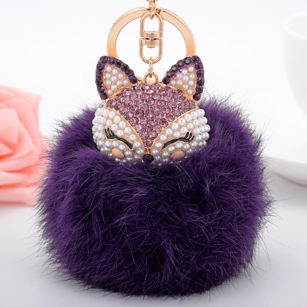 8912294268_949518863 Wholesale Diamond Fox Head Rabbit Hair Hairball Zinc Alloy Keychains