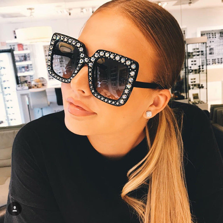 Wholesale PC Diamond Plated Large Frame Retro Square Sunglasses