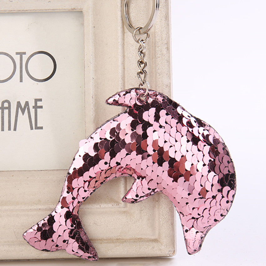 Wholesale Sea Life Sequined Dolphin Metal Keychains