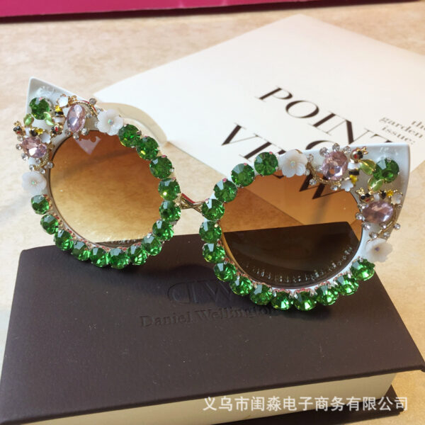 8944352692_1426206215 Wholesale Flower Metal Diamond Exaggerated Cat Eye Sunglasses