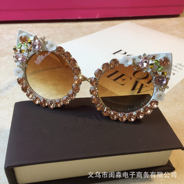 8944370587_1426206215 Wholesale Flower Metal Diamond Exaggerated Cat Eye Sunglasses