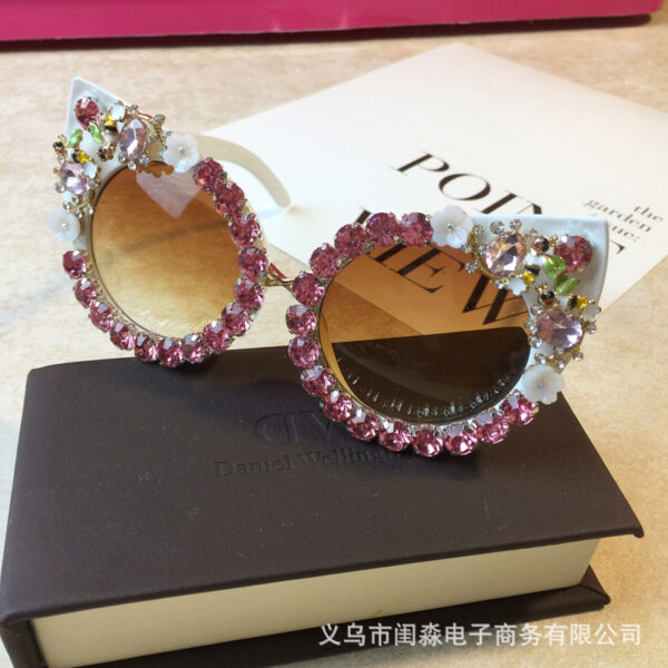 8944382228_1426206215 Wholesale Flower Metal Diamond Exaggerated Cat Eye Sunglasses
