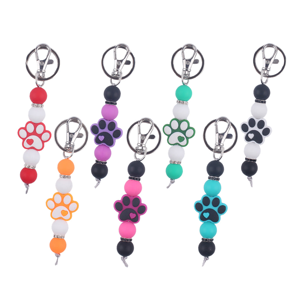 Wholesale Cartoon Dog Paw Silicone Handmade Beaded Keychain