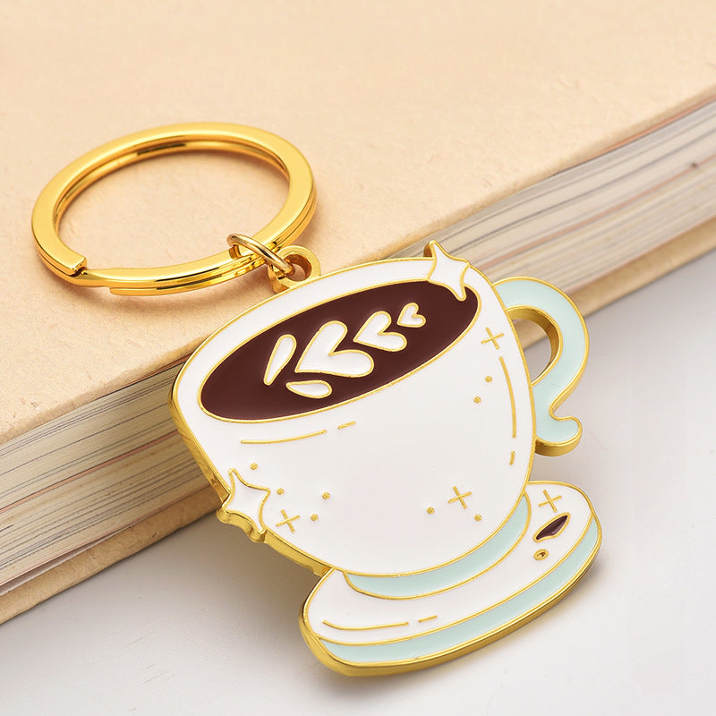 Wholesale Creative Latte Art Coee Metal Keychain