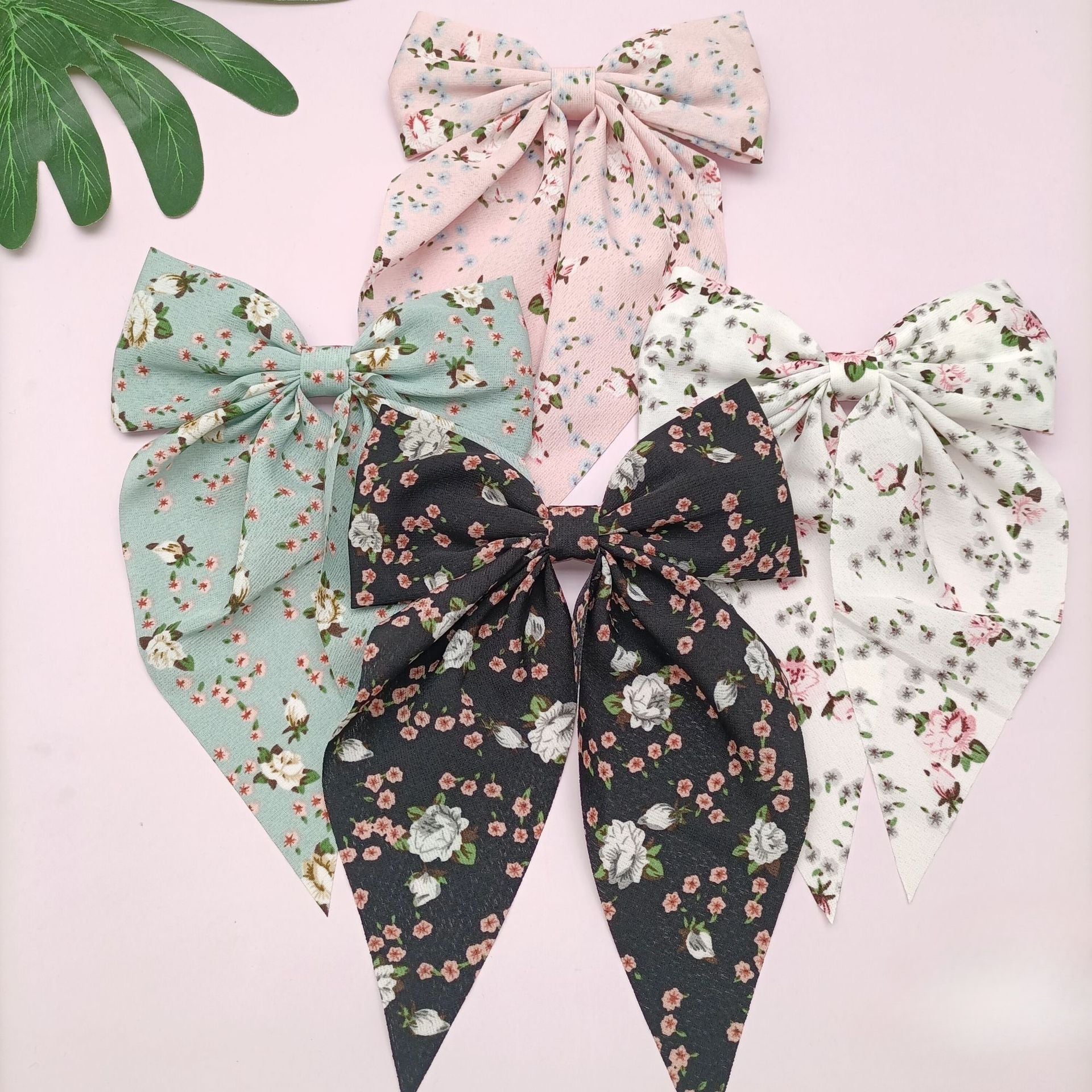 Wholesale Chion Floral Bow Ribbon Hair Clips