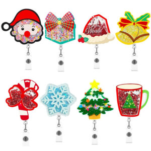 Wholesale Christmas Series Easy Pull Buckle Telescopic Badge Scroll Keychain