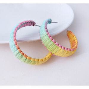 Wholesale Fashionable C-shaped Hand-woven Raffia Earrings