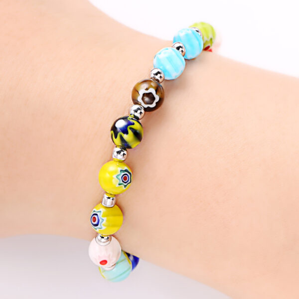 9021055156_1793926239 Wholesale 8mm Thousand Flower Glazed Beads Mixed Color Stretch Bracelet