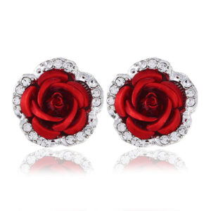 Wholesale Alloy Rhinestone Rose Flower Earrings