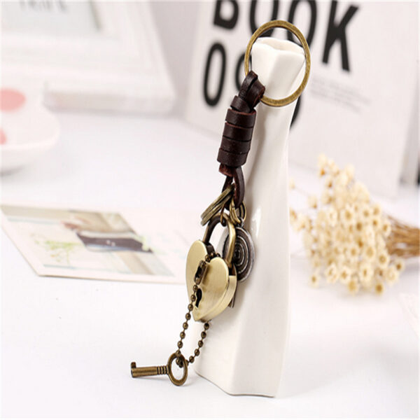 Wholesale Men's Retro Cowhide Keychain Alloy Love Lock Key Pendant