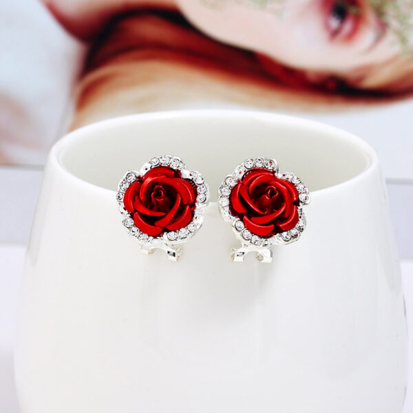 Wholesale Alloy Rhinestone Rose Flower Earrings