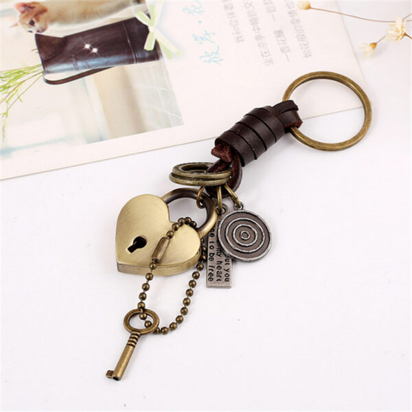Wholesale Men's Retro Cowhide Keychain Alloy Love Lock Key Pendant