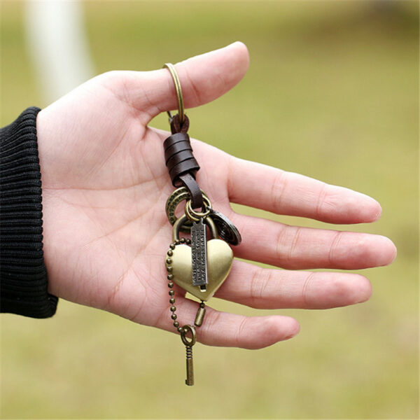 Wholesale Men's Retro Cowhide Keychain Alloy Love Lock Key Pendant